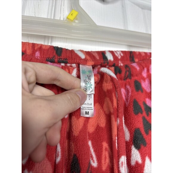 June & Daisy Women’s M Red Heart Print Fleece Lounge Pants Cozy Pajamas - Picture 2 of 5